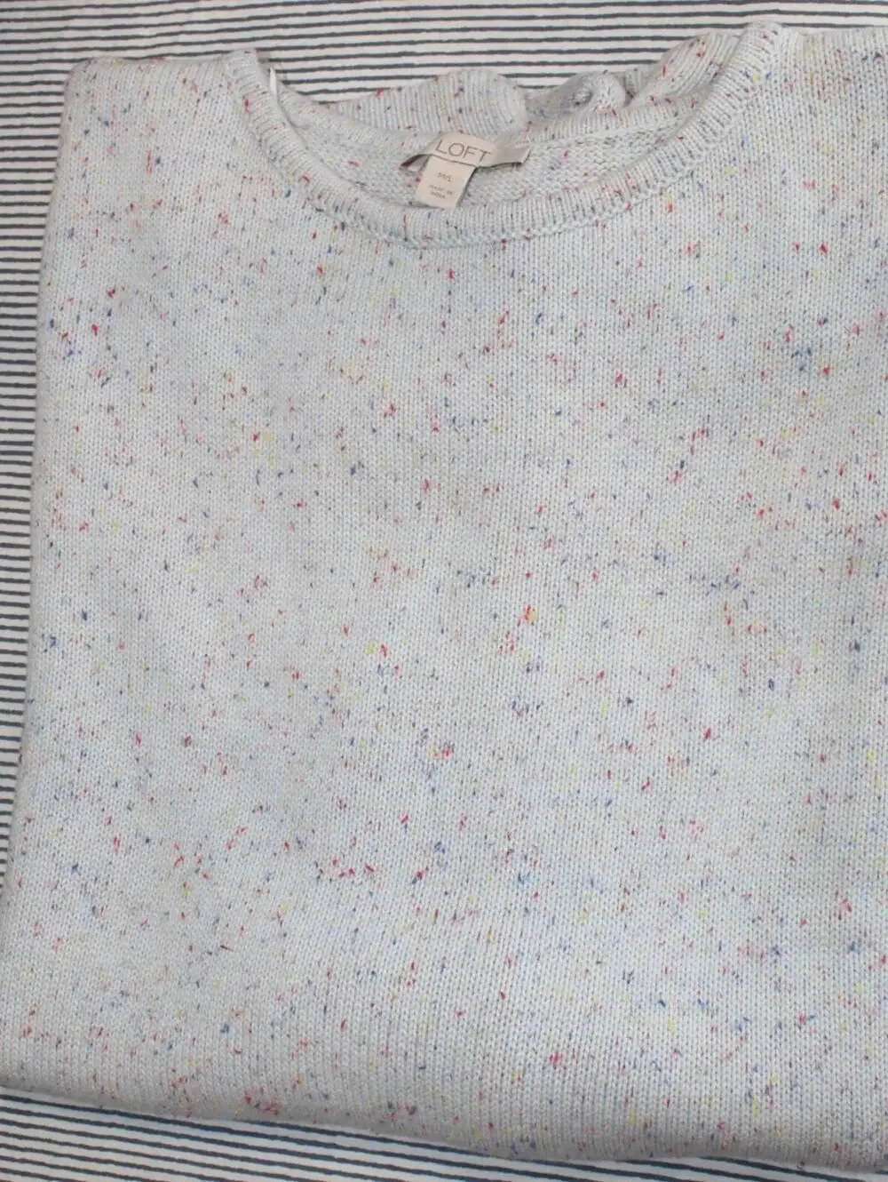 LOFT M/L $70 Light Blue Confetti Speckled Knit Open Tie Side Knit Poncho Sweater